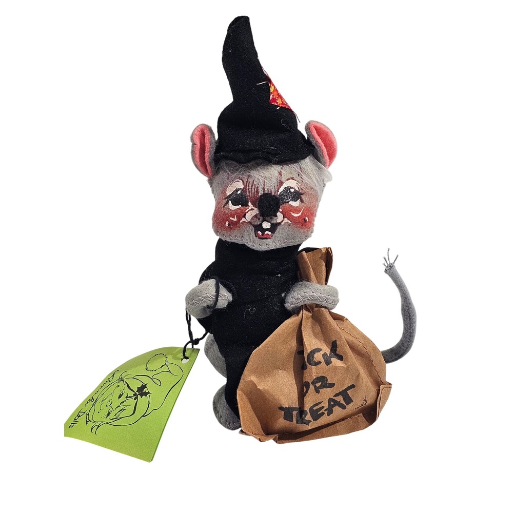 Annalee Dolls Trick or Treat Mouse Halloween Vintage 1965 Witch Hat Grey Felt